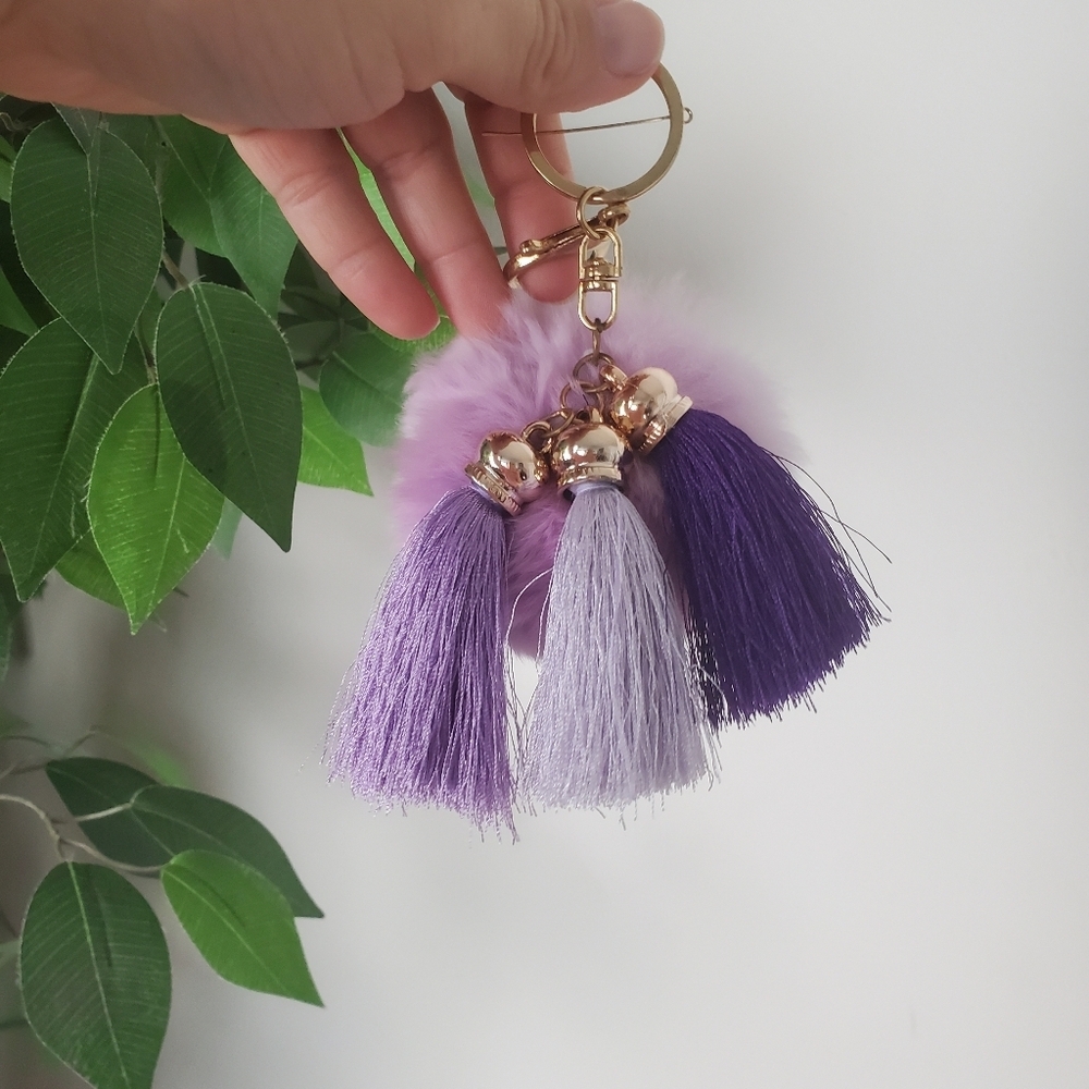 NEW Purple and Lavender Tassel Keychain Pom Pom Soft Fuzzy